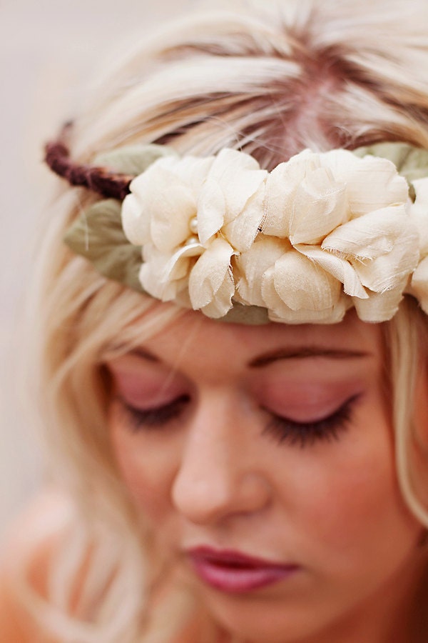 Rustic Woodland Halo Crown - bridal flower floral halo - wedding hair accessories - wedding headband