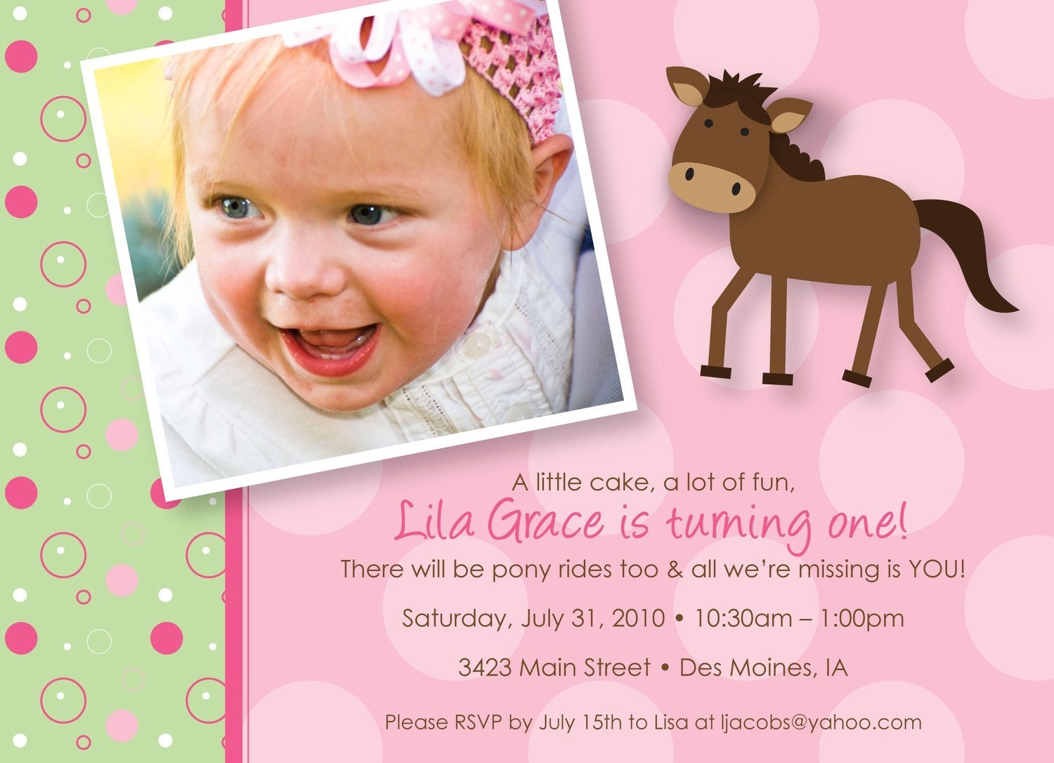 Polka Dots and Ponies - Custom Photo Birthday Party Invitation for any Age Il_570xn