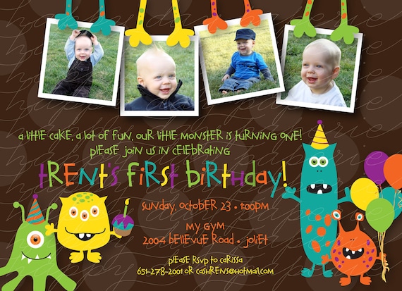 Little Monster Multi-Photo Birthday - Custom DIGITAL Photo Birthday Party Invitation Invite for ANY AGE