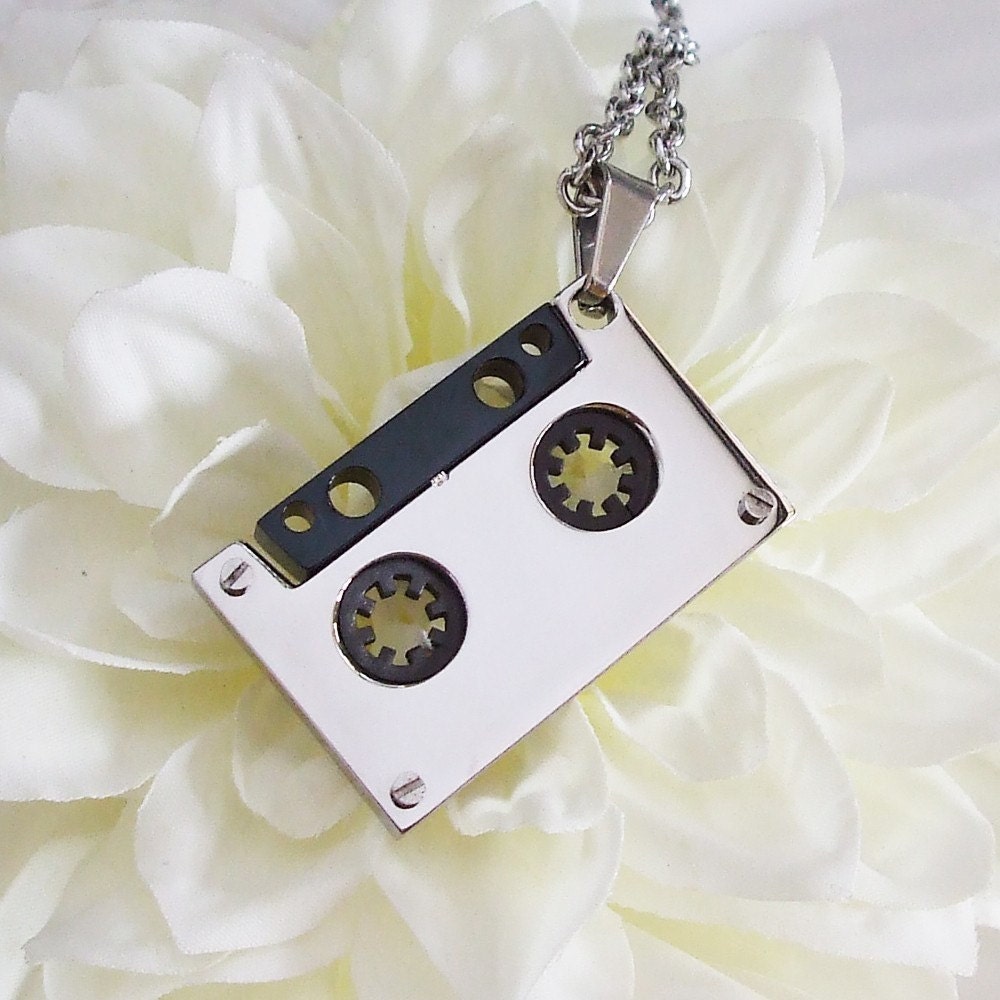 N165 Stainless Steel Cassette Tape Charm Necklace