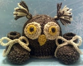 Lil "Who" Baby Owl Hat Beanie And Booties Set               Newborn Baby Photo Prop