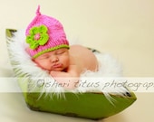 Tie Knot Baby Hat Beanie Pink/Green 100 Percent Cotton               Newborn Baby Girl Photo Prop  Any Color Combo