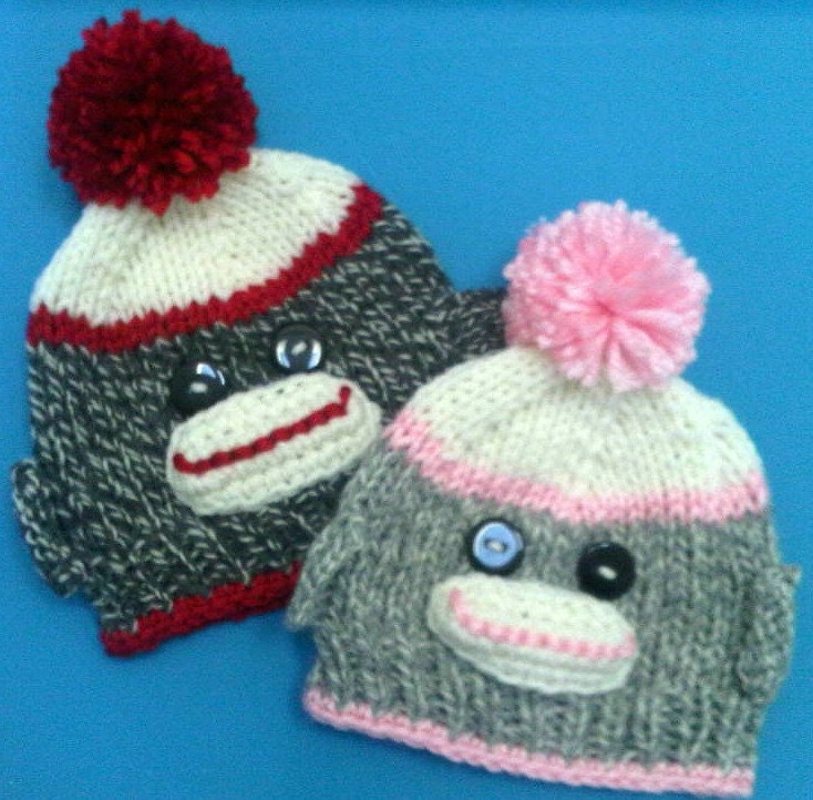 Baby Sock Monkey Hat for Baby boy or Baby Girl Charcoal Gray, white and red Newborn baby photo prop