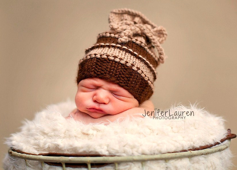 Newborn Baby Striped Sack Hat Baby Photo Prop 100 Percent Baby Alpaca          Many Other Color Combos For Baby Boy and Baby Girl
