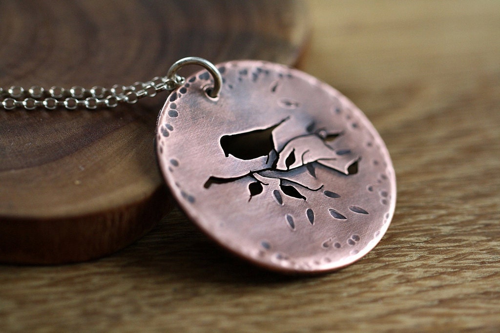 Birds and Branches necklace copper sterling silver