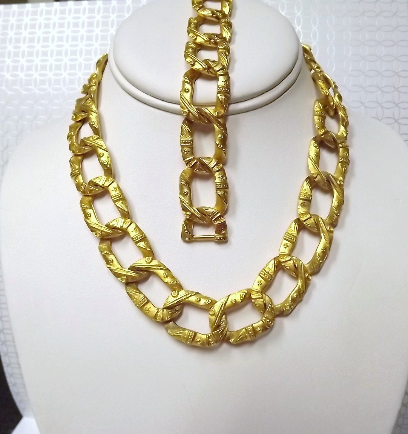 Vintage Necklace Bracelet, Bold Link Design, Reversible Costume Jewelry