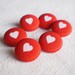 Fabric Buttons - Everybody Loves Somebody - 6 Small Red and White Hearts Fabric Covered Buttons