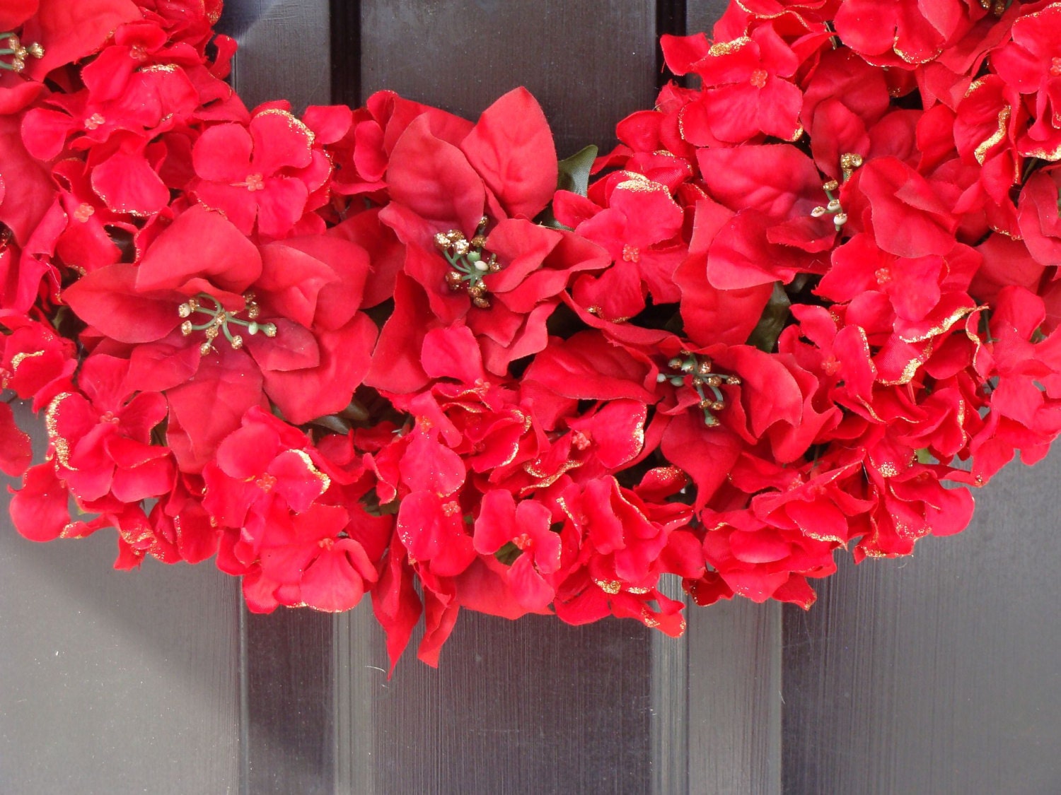 Hydrangea Poinsettia Christmas Wreath- Christmas Decoration- Holiday Decor- Door Wreath