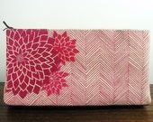 Clutch - Linen and Leather - Hand printed - Red