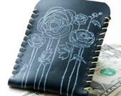 Upcycled Black Leather Wallet Hand Stitched Hand Stamped Leather