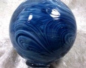 Hand blown glass float (small) - Teal blue swirl