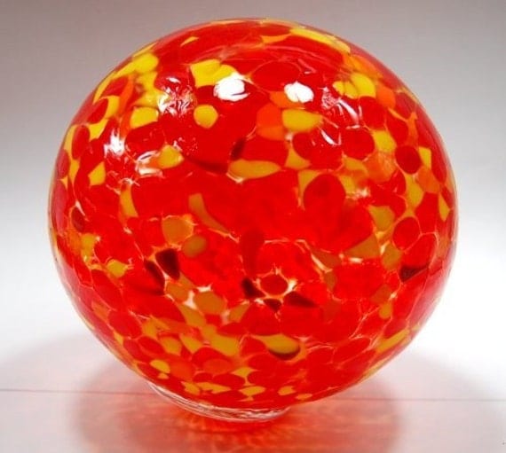 Hand blown glass float (medium) - Red, yellow and orange