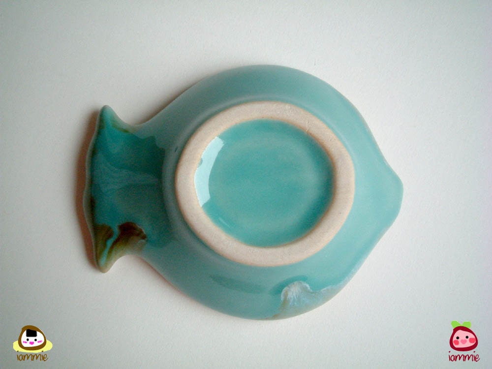 Light Blue Fish Ceramic Plate, ceramic bowl, ceramic dish, sauce, small, ceramic fish, decoration, decor, decorative, brown, water, iammie