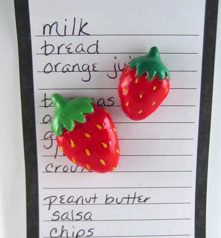 Strawberry magnets - cute fridge magnets, summer fruit, fake food, bright red strawberry, kitchen decor, refrigerator magnets
