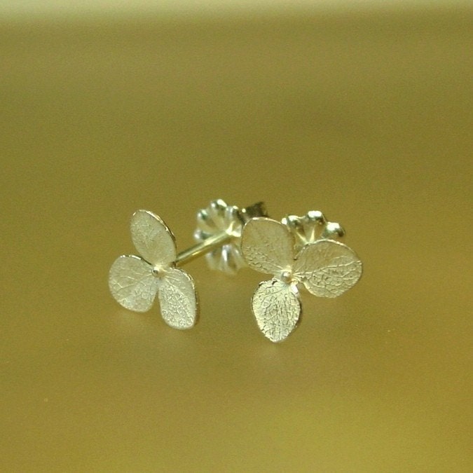Teeny Hydrangea Flower Stud Earrings, Small Flower Earrings, Sterling Silver, Made to Order