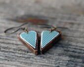 Decoupage earrings Wood and paper heart jewelry Vintage style Blue polka dots Handmade by The Paisley Mill . Raggedy Andy