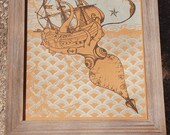Tattoo Inspired Kraken and Pirate Ship - 11" x 14" Letterpress Print