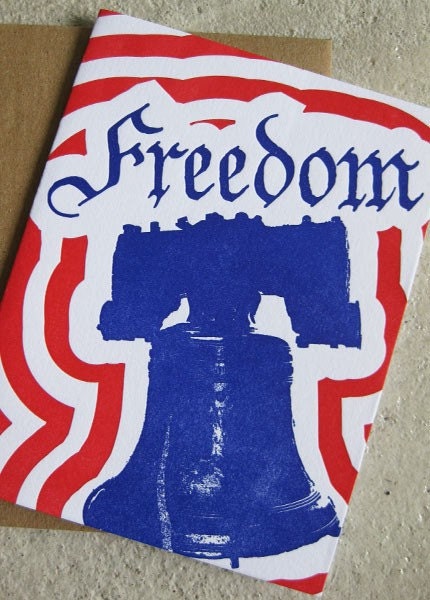 Letterpress Greeting / Single Card - Freedom Liberty Bell