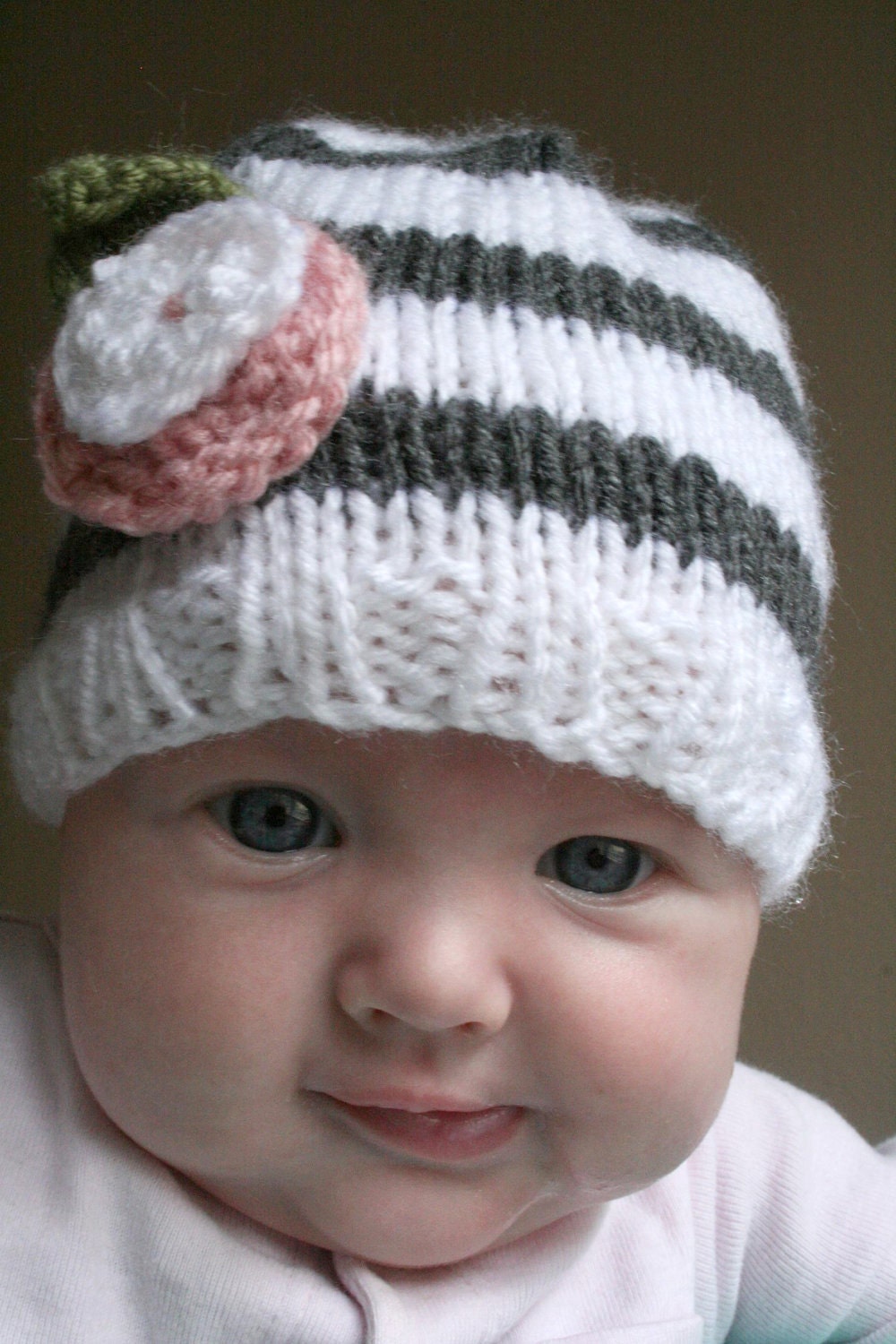 The Lolly - Custom knit striped flower hat, newborn to 4T, choose size and colours