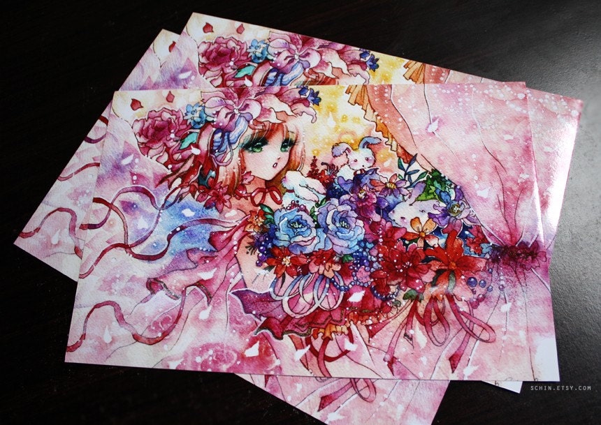 New Friend. anime kawaii rabbit bunny sweet lolita art print