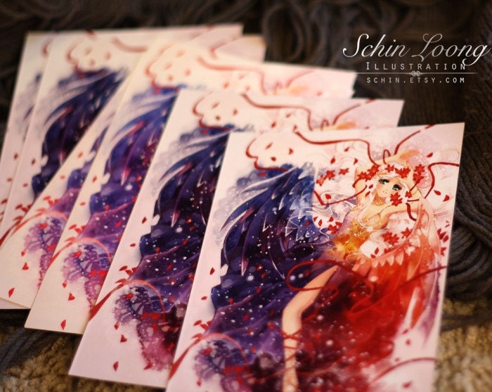 Rose Angel. watercolor flower fairy anime manga art print
