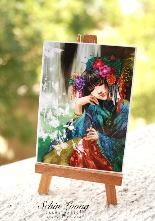 ACEO. Butterfly Lover. chinese asian hope dream green