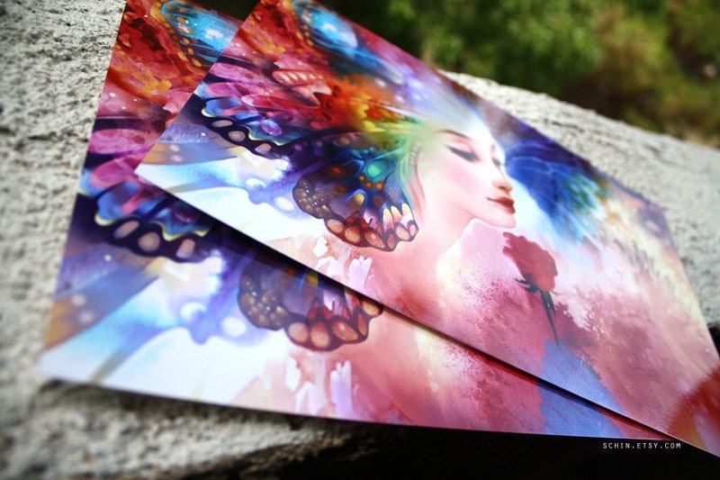 Butterfly Kisses. rainbow love rose valentines kiss lover art print