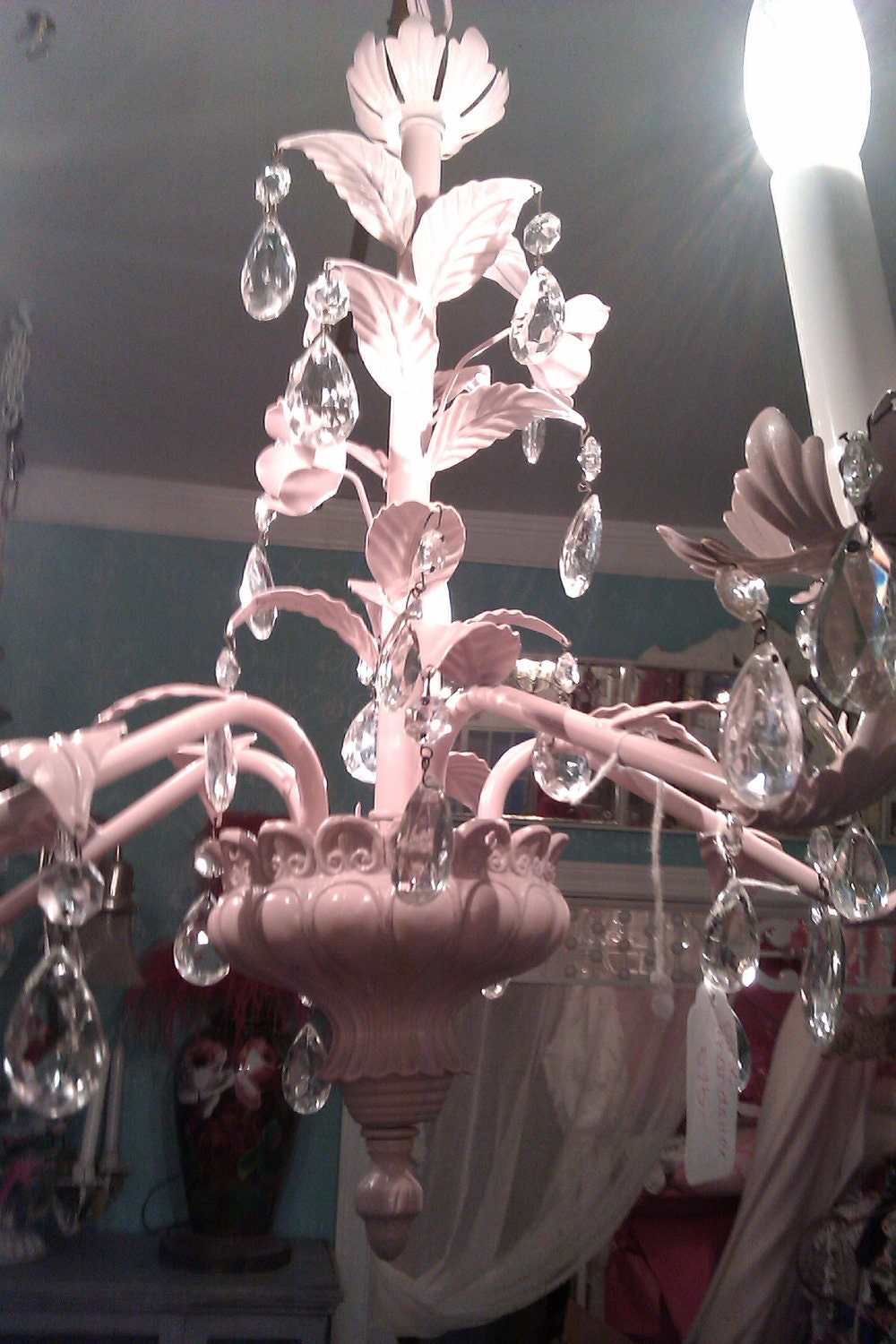chandelier crystal vintage pink antique shabby chic cottage lighting girls prairie antique