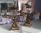 antique crystal candelabra pair shabby chic french european figural candle holder viintage bronze girandoles