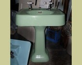 vintage pedestal sink green cast iron porcelain bath room vanity jadeite mint antique 1930s