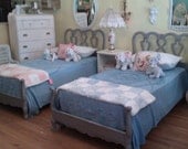 vintage antique twin bed frame shabby chic pair french gray white distressed matching cottage prairie