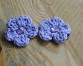 Cute Spring/Summer Set of 2 Purple Cotton Crochet Flowers on Mini Ponytail Holder - Perfect for Pigtails