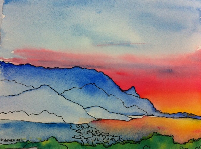 Sunset Over Hanalei Bay, Kauai, Hawaii Greeting Cards by Nan Henke 4 1/4 x 5 1/2 inch (a set of 4) Blank