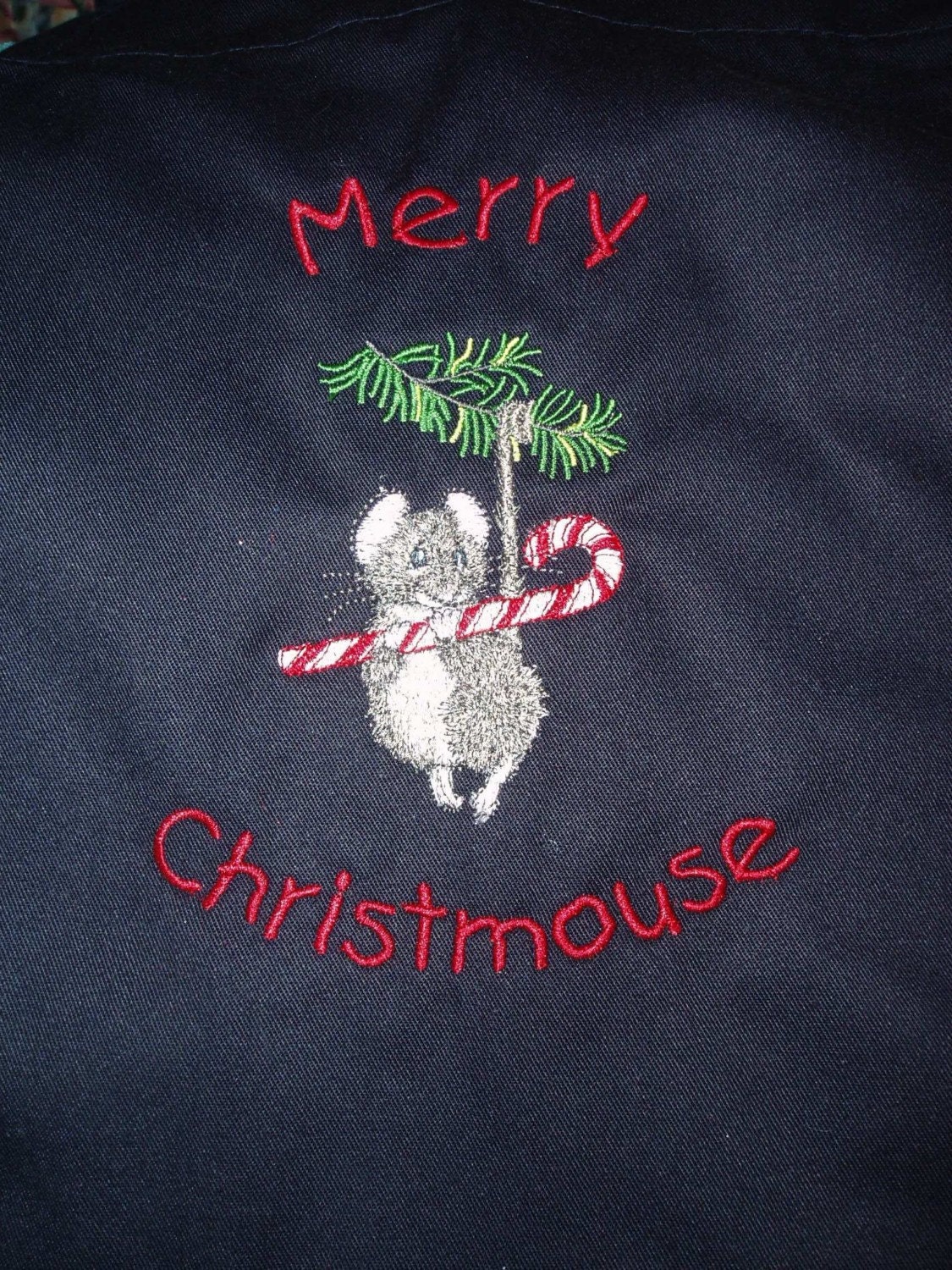 Merry Christmouse Embroidered Aprons in Black