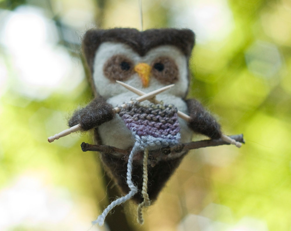 Needle Felted Owl Ornament - Knitting