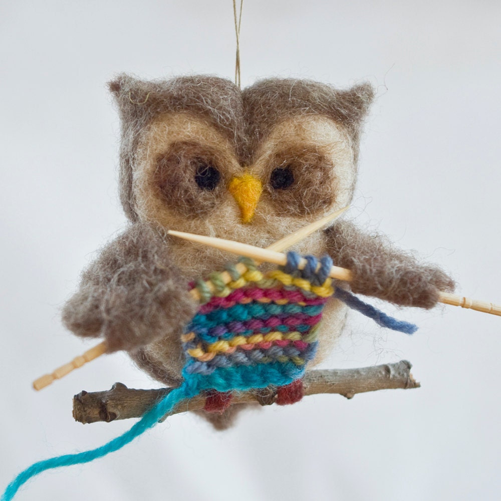 Needle Felted Owl Ornament - Knitting