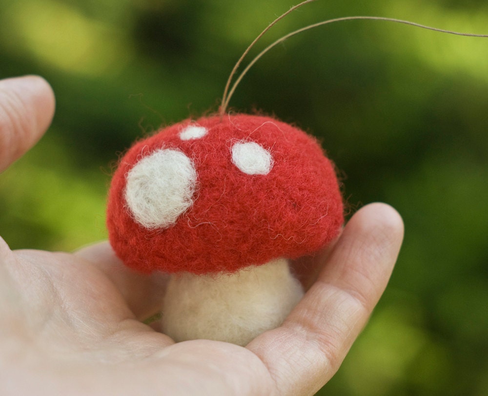 Needle Felted Ornament - Pack of Three Toadstools
