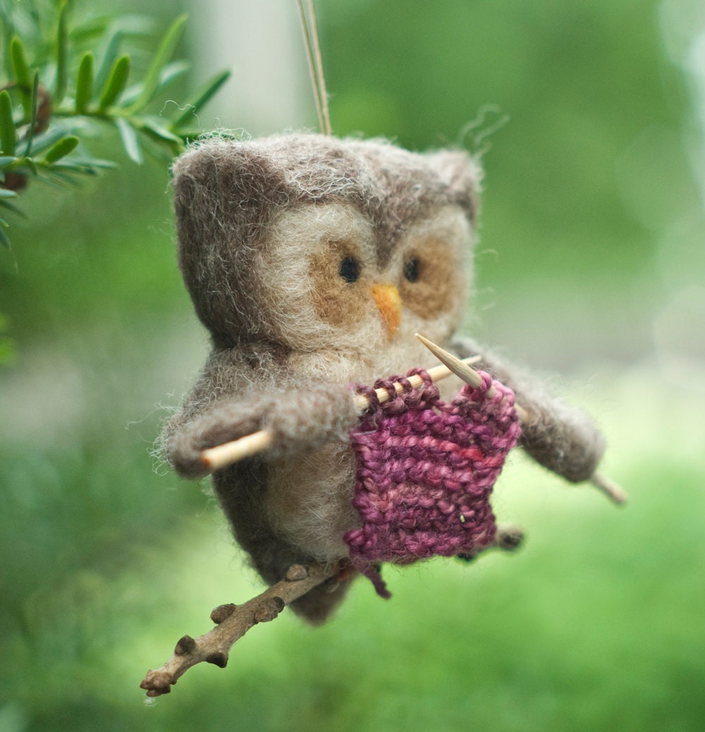 Needle Felted Owl Ornament - Knitting