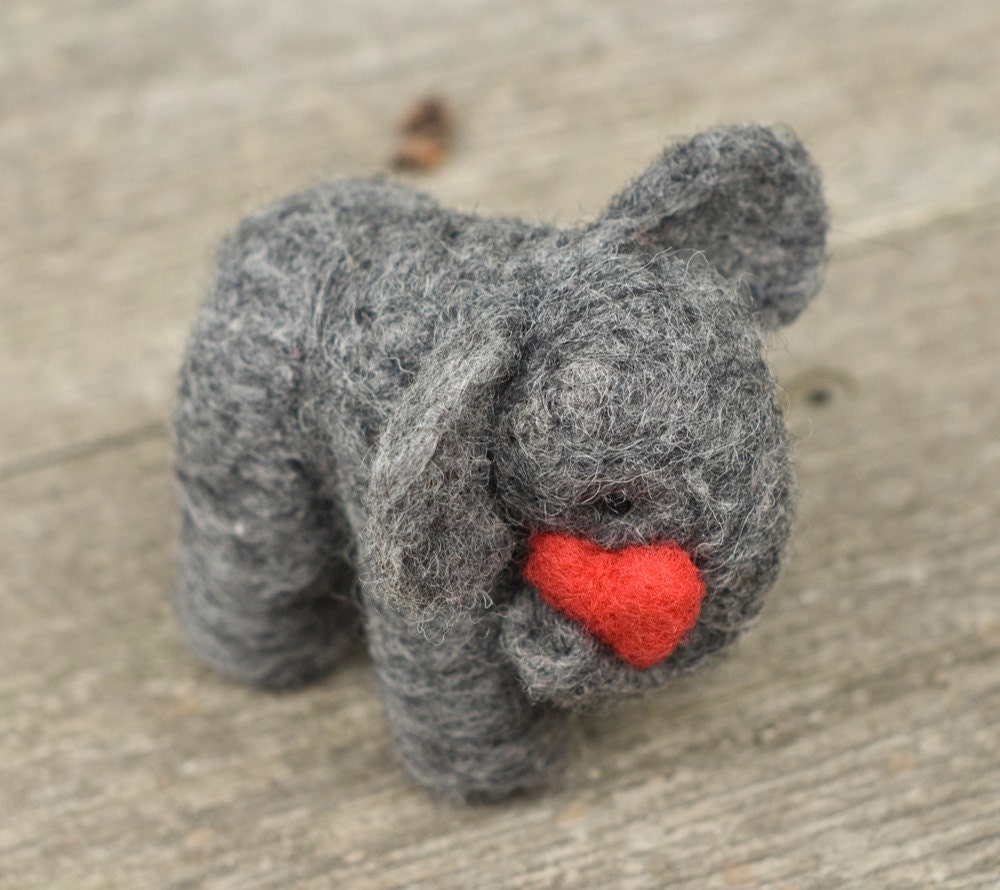 Needle Felted Elephant with Heart