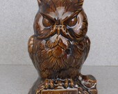 Ceramic OWL, Brown Glaze,  Vintage ceramic owl Bank