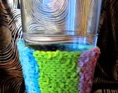 Drink/beer Cozies (sets of four), hand knit, organic cotton yarn, availble in four colors and patterns, mix and match