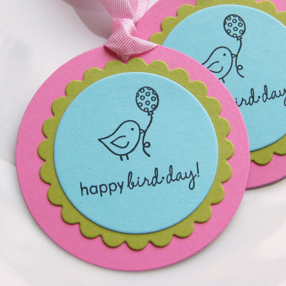 Birthday Tags Happy Bird Day Tags - Set of 6 Large Tags - Kids Birthday Favor Decoration Il_170x135