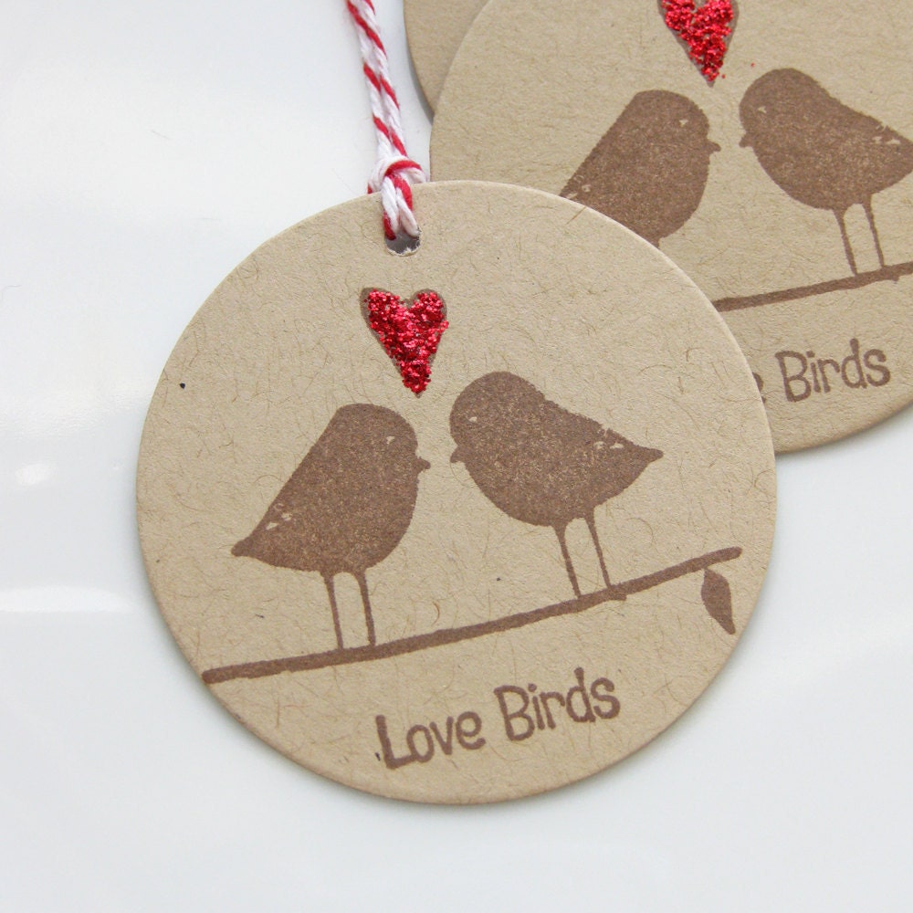 Love Bird Tags Glitter Heart - Set of 6 - Custom Colors Available - Bridal Shower Wedding Favor Tags Il_170x135
