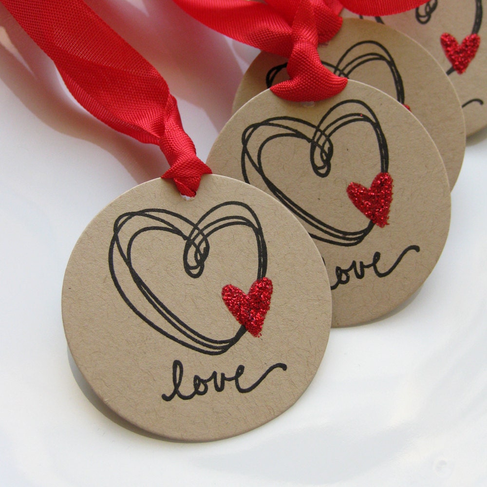 Glitter Heart Love Tags - Set of 6 - Wedding Love Favor Tags Bridal Shower Tags Il_170x135