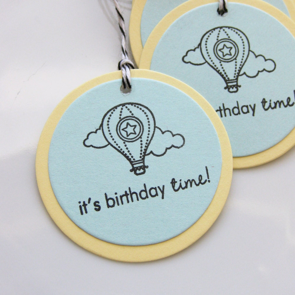 Hot Air Balloon Tags It's Birthday Time - Set of 6 - Custom Colors Available - Hot Air Balloon Party Favor Tags Il_170x135