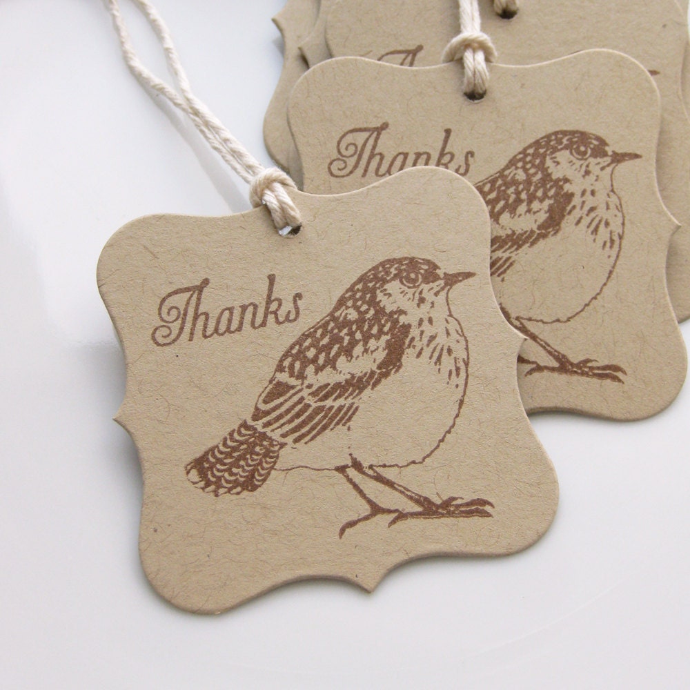 Thanks Bird Tags - Set of 8 - Custom Colors Available - Bridal Shower Thank You Wedding Favor Tags Il_170x135
