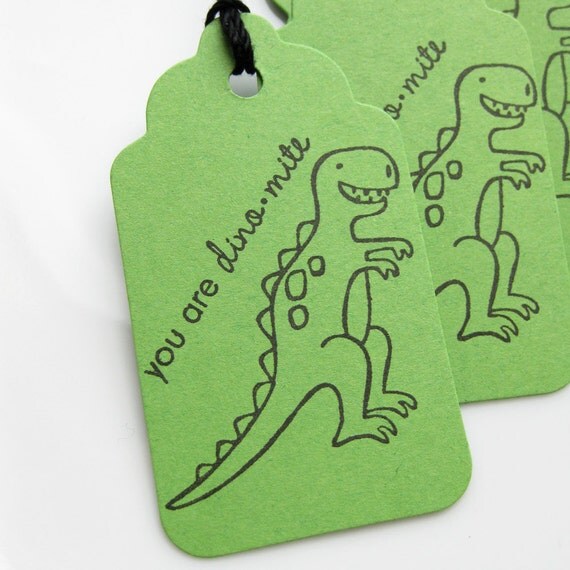 Dinosaur Party Tags You are Dino-Mite - Set of 8 - Custom Colors Available - Kids Birthday Party Favor Tags Il_570xn
