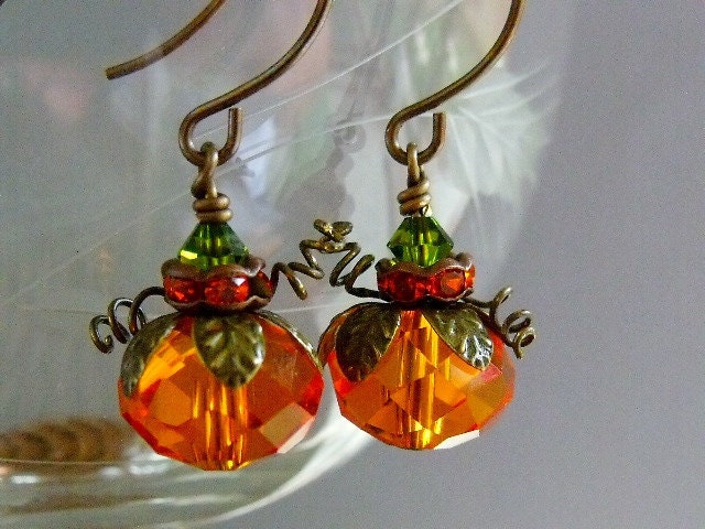 Pumpkin Earrings, Fall Jewelry, Halloween Earrings, Orange Earrings