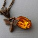 Bumblebee Charm Necklace With Amber Jewel In Antique Brass Setting