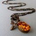 Bumblebee Charm Necklace With Amber Jewel In Antique Brass Setting